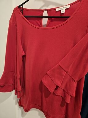 Studio Works Bright Red Ruffle Sleeve Top